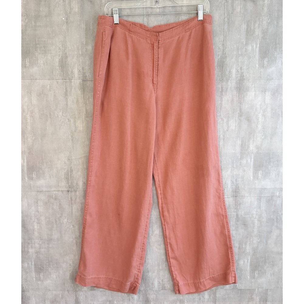 J.Jill 100% Linen Cropped Pants 12P Petite Apricot Wide Leg Beachy Lagenlook